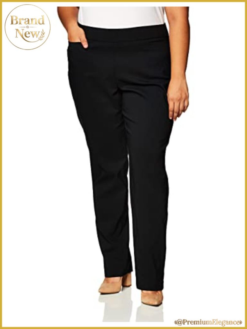 Plus Size Pull On Dress Pants Straight Leg Stretchy Office Casual Work Slacks 4